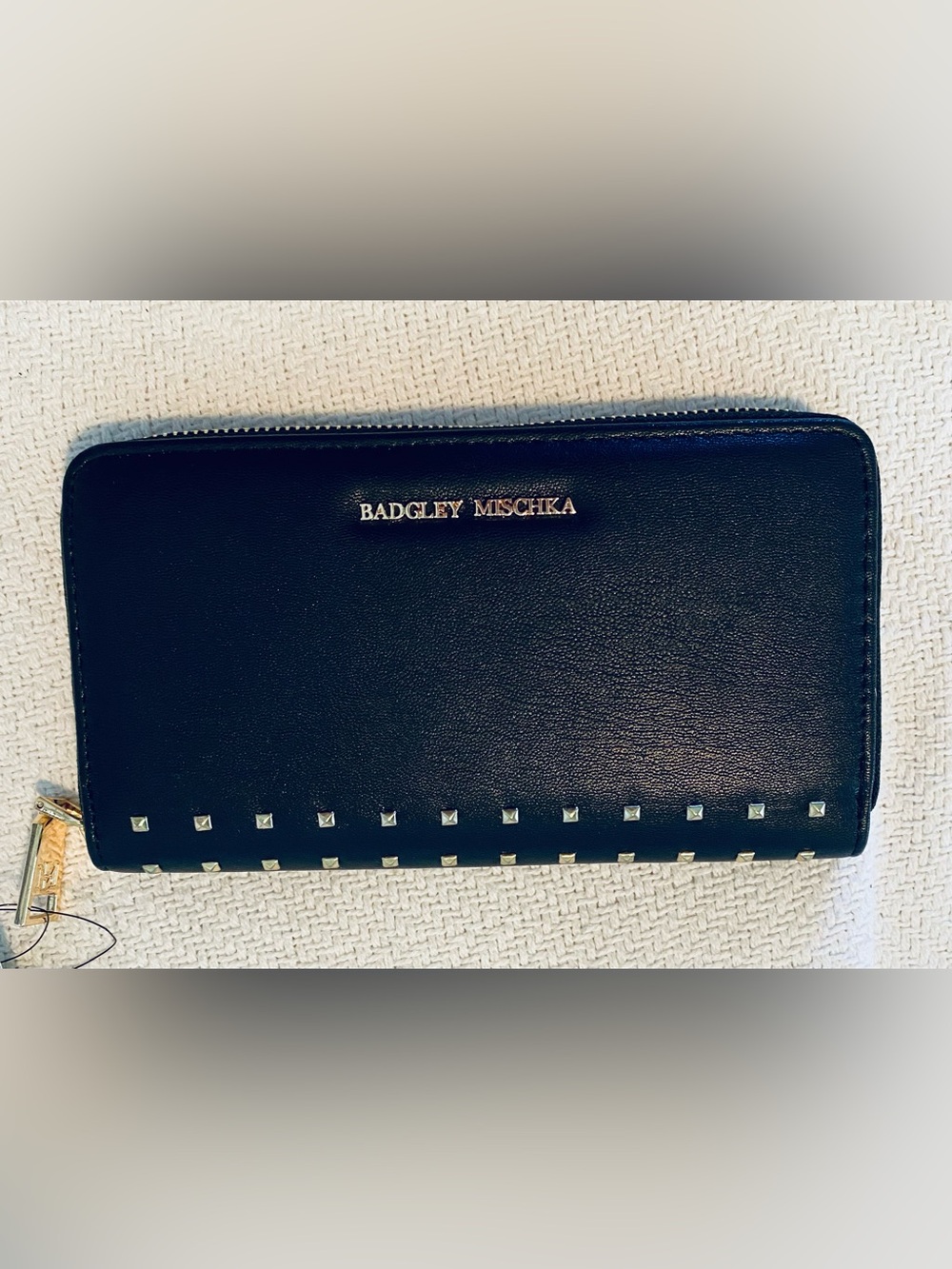 ⚡️NWT Badgley Mischka Black Zip-Around Studded Wallet